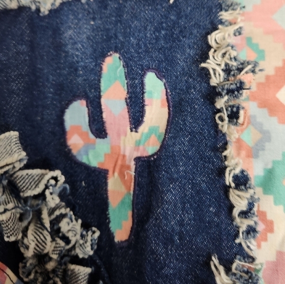Vintage 90's Handmade Jean Fringe Cactus Jacket Size L/XL - Picture 3 of 5